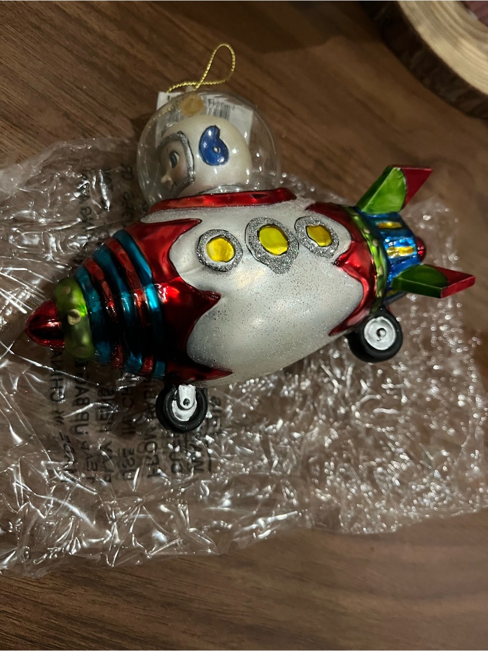 Christopher Radko Shiny Retro Rocket Ornament - Red, White, Blue, Green, Yellow